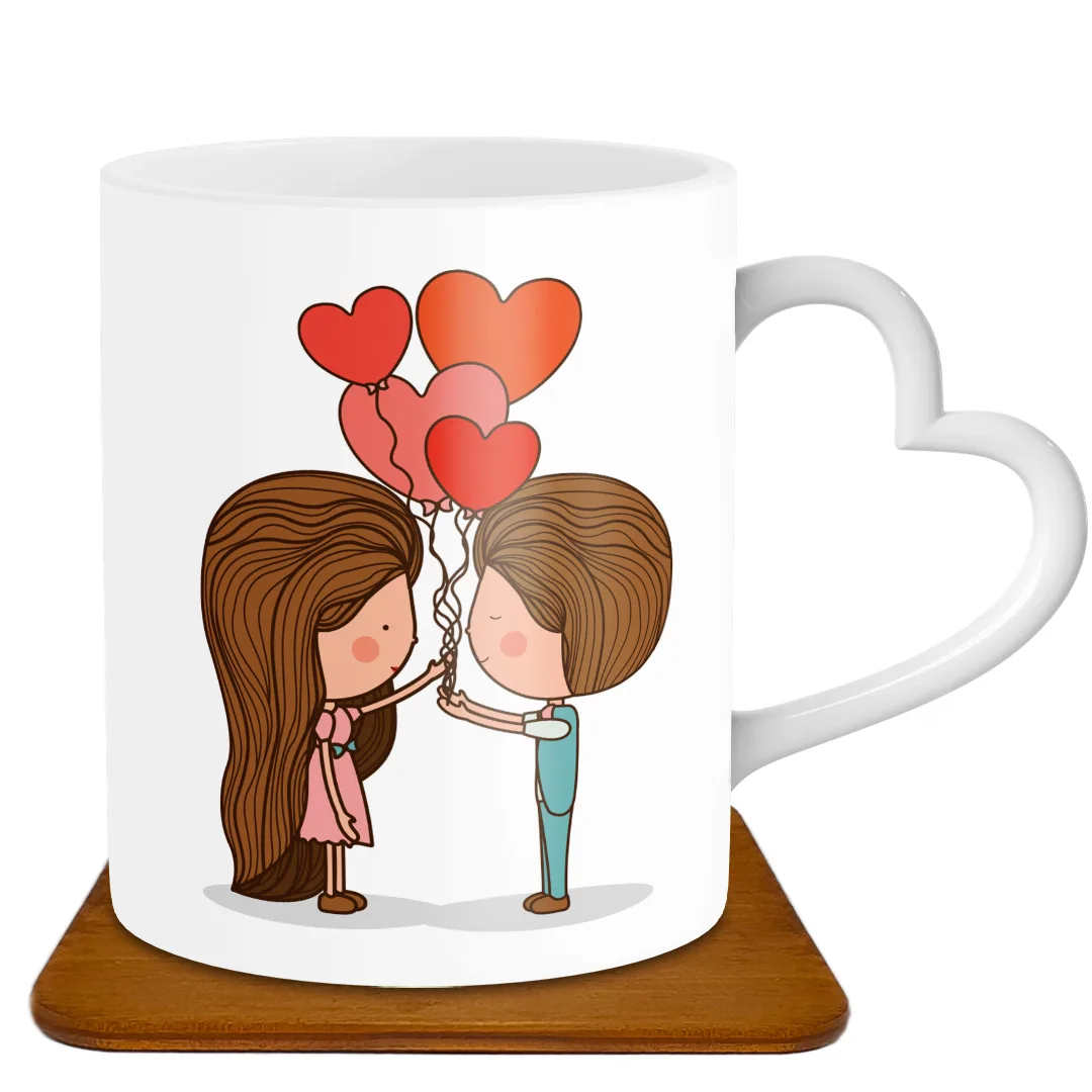ماگ مدل دسته قلبی طرح عاشقانه کد GF1010 به همراه زیر لیوانی