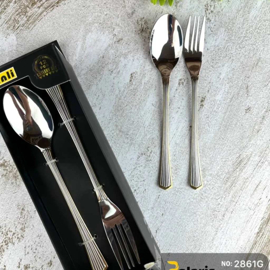 سرویس قاشق و چنگال 12 پارچه 6 نفره سانلی مدل پولاریس سیلور گلد 2861G