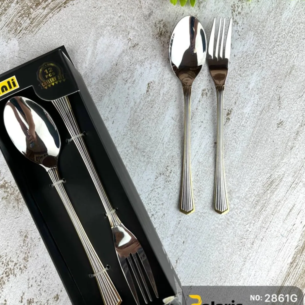 سرویس قاشق و چنگال 12 پارچه 6 نفره سانلی مدل پولاریس سیلور گلد 2861G