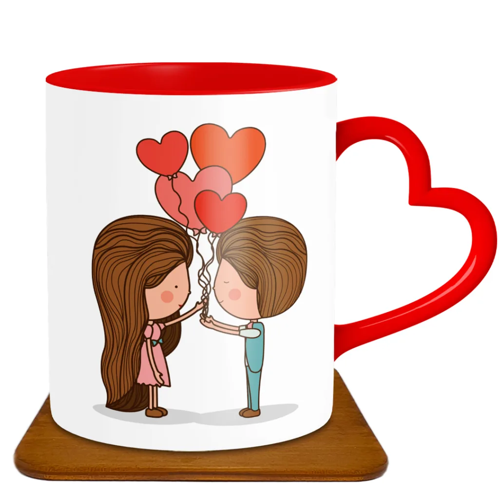 ماگ مدل دسته قلبی طرح عاشقانه کد GF1010 به همراه زیر لیوانی