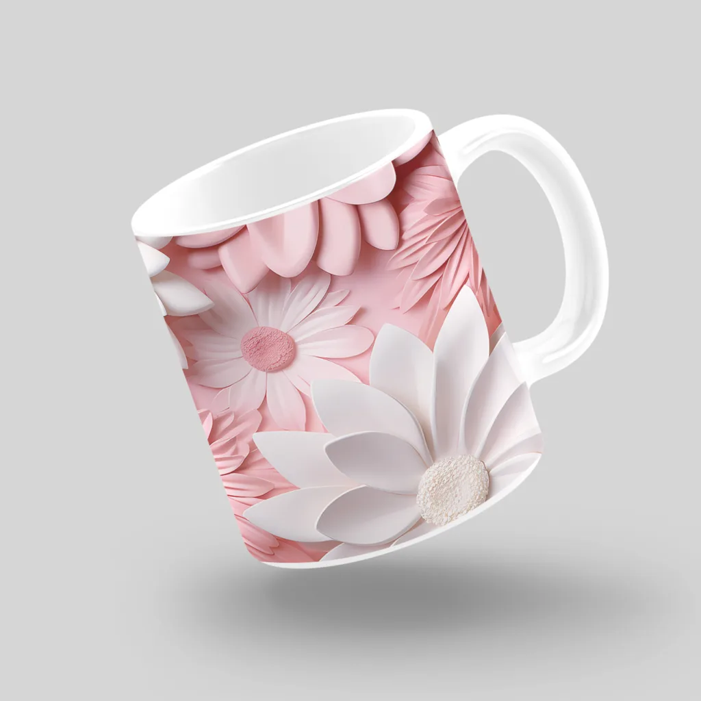 ماگ طرح فانتزی گل های صورتی 11