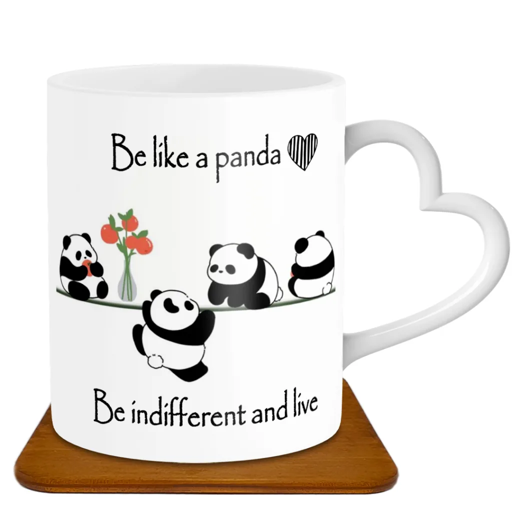 ماگ مدل قلبی طرح پاندا کد GF1001 به همراه زیرلیوانی