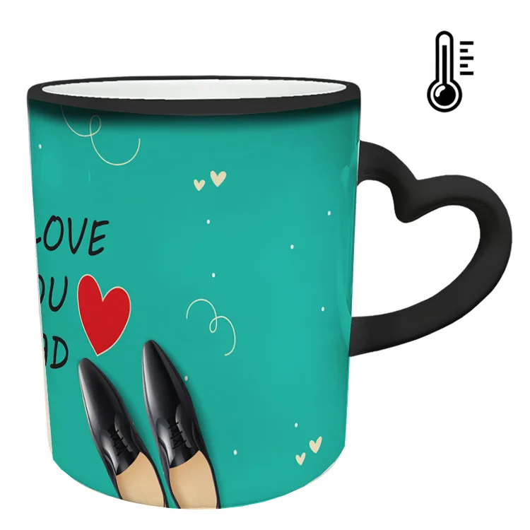 ماگ حرارتی گردو دسته قلبی طرح تبریک روز مادر و پدر به همراه زیر لیوانی بسته 4 عددی