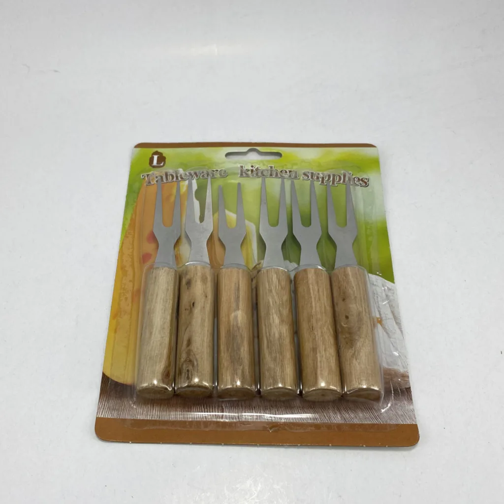 چنگال زیتون خوری مدل دسته چوبی بسته 6 عددی