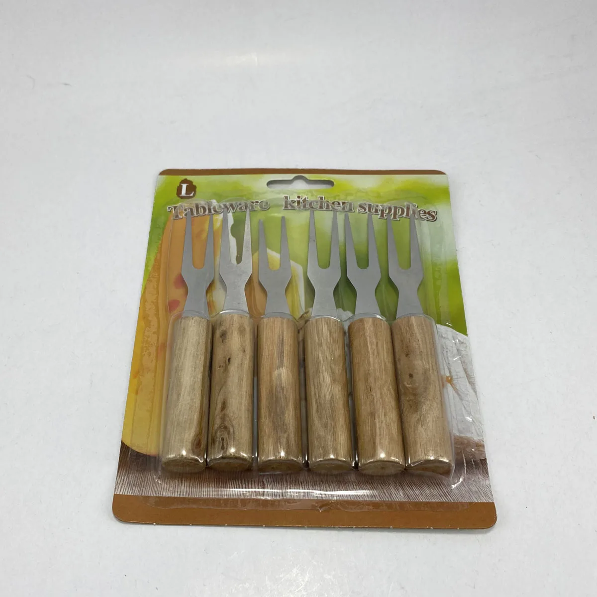 چنگال زیتون خوری مدل دسته چوبی بسته 6 عددی