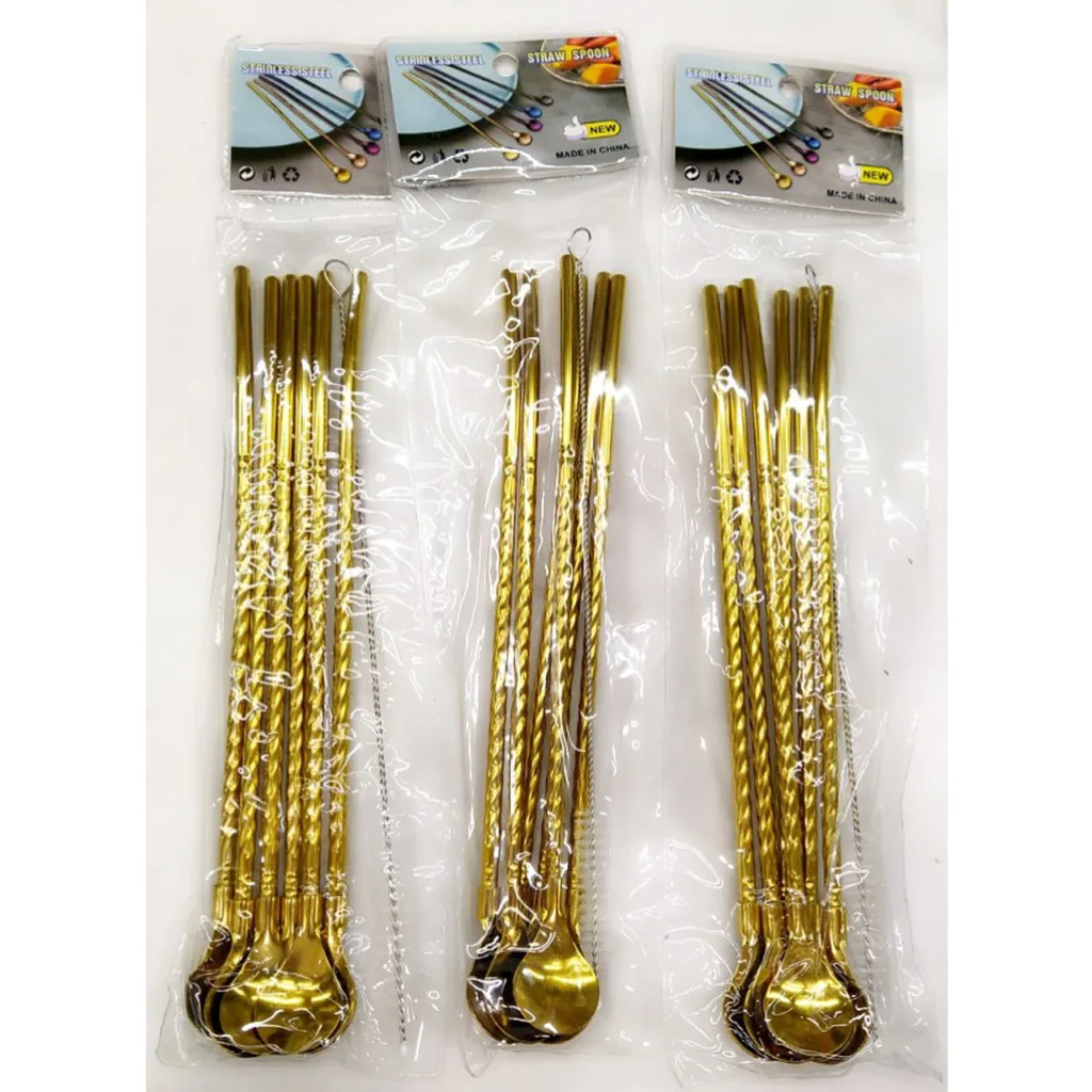 قاشق شربت خوری مدل Straw spoon بسته 6 عددی به همراه فرچه
