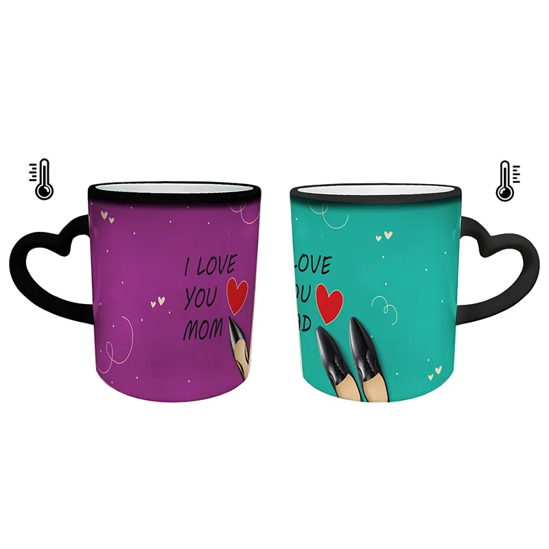 ماگ حرارتی گردو دسته قلبی طرح تبریک روز مادر و پدر به همراه زیر لیوانی بسته 4 عددی