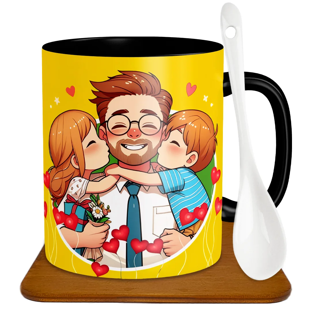 ماگ طرح پدر مدل S1046 به همراه زیر لیوانی و قاشق