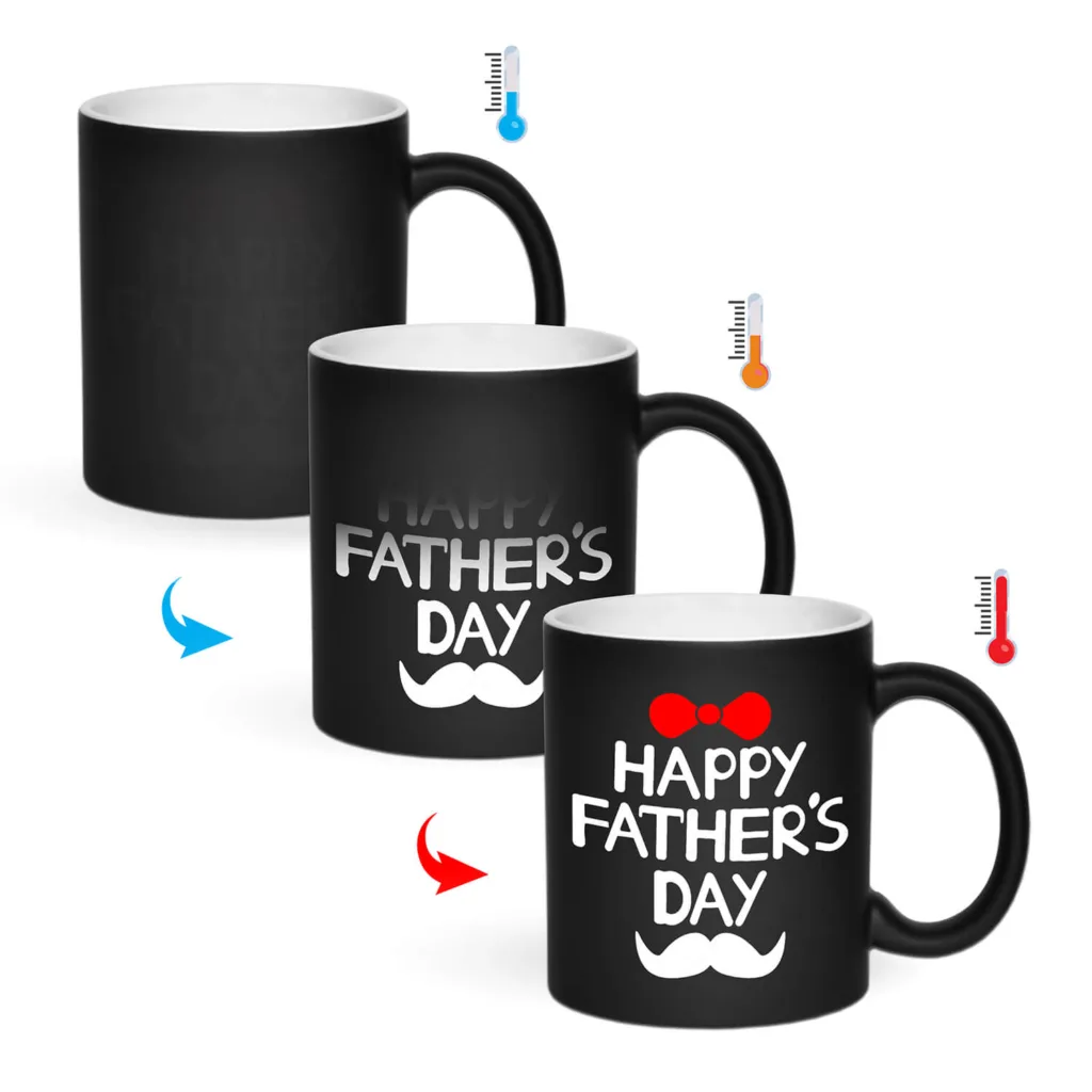 ماگ حرارتی  گردو چاپ مدل روز پدر طرح سیبیل پاپیون به همراه زیر لیوانی