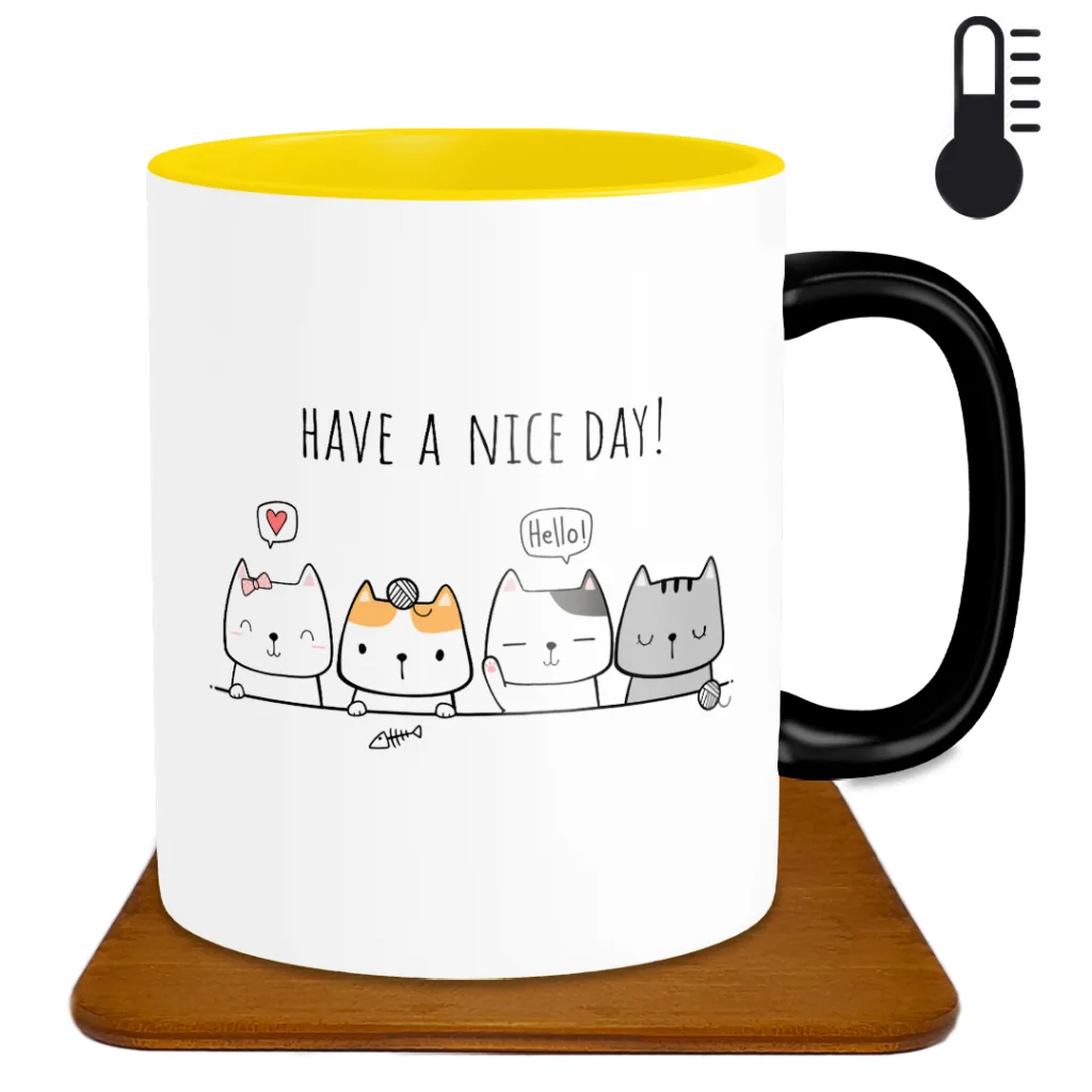 ماگ حرارتی طرح گربه HF1003 به همراه زیر لیوانی