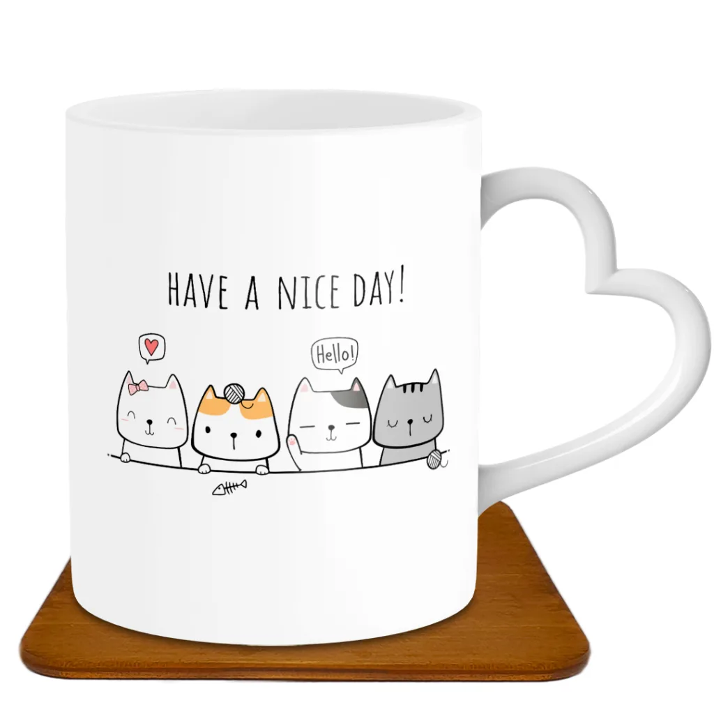 ماگ مدل قلبی طرح گربه کد GF1003 به همراه زیرلیوانی