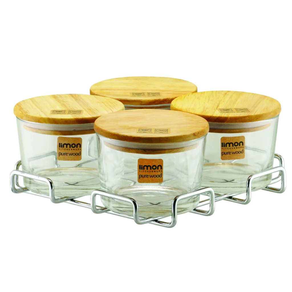 اردوخوری لیمون مدل پایه استیل طرح چوبی مجموعه 5 عددی