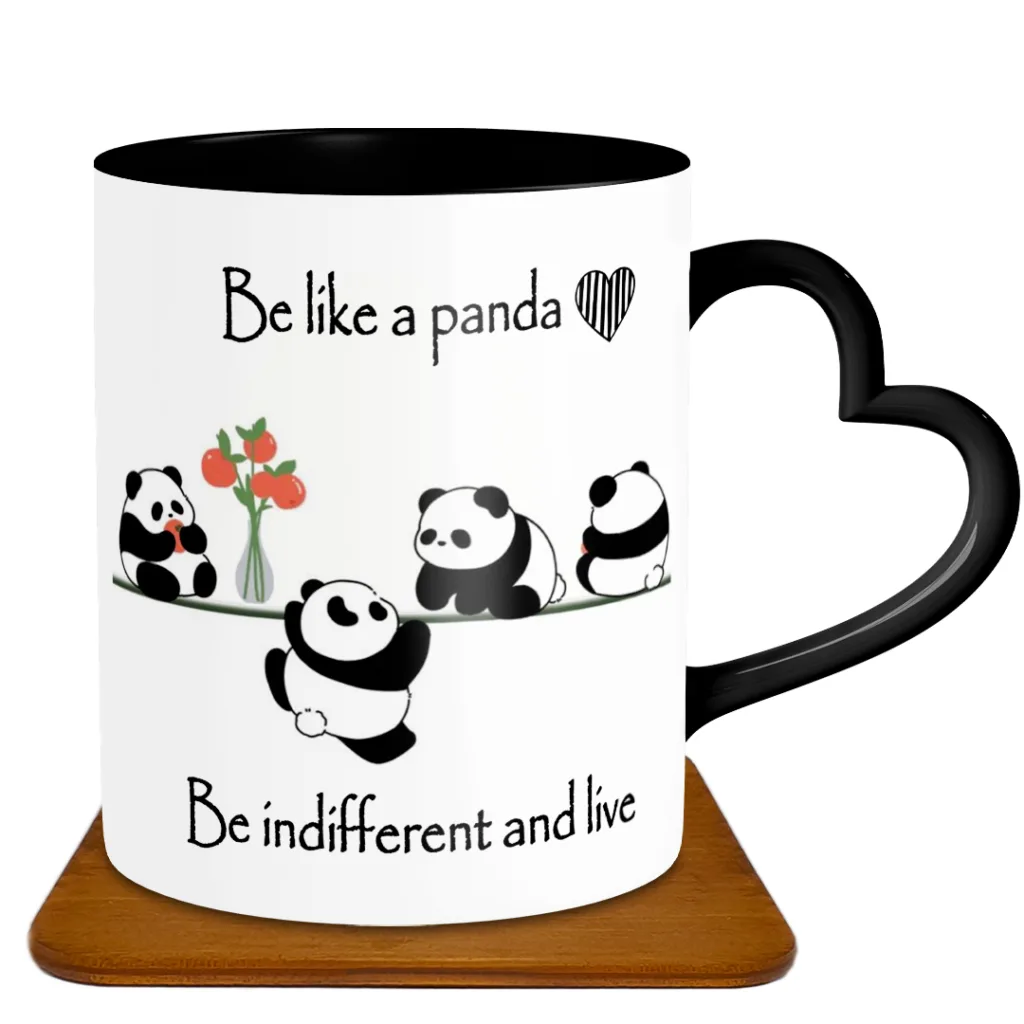 ماگ مدل قلبی طرح پاندا کد GF1001 به همراه زیرلیوانی