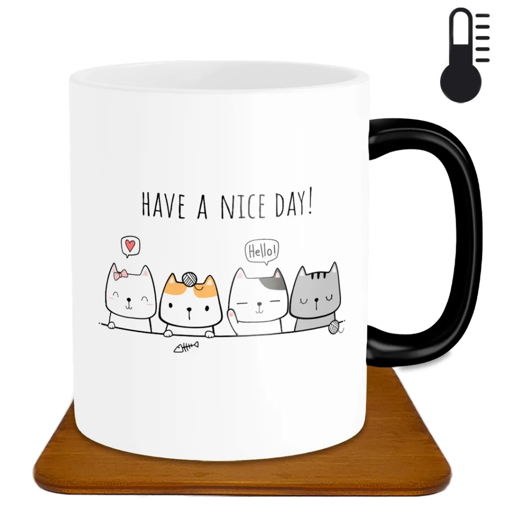 ماگ حرارتی طرح گربه HF1003 به همراه زیر لیوانی