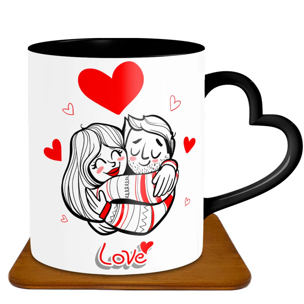 ماگ مدل دسته قلبی طرح عاشقانه کد GF1009 به همراه زیر لیوانی