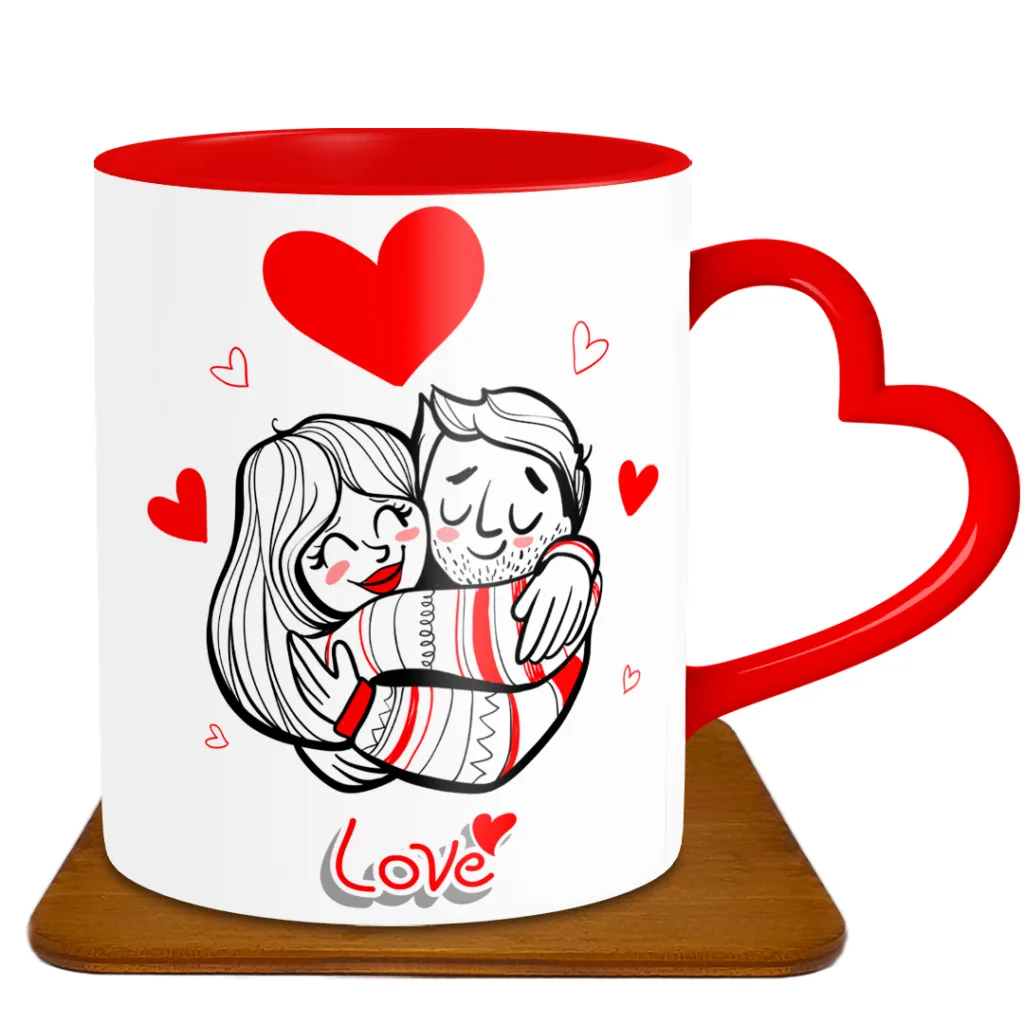 ماگ مدل دسته قلبی طرح عاشقانه کد GF1009 به همراه زیر لیوانی