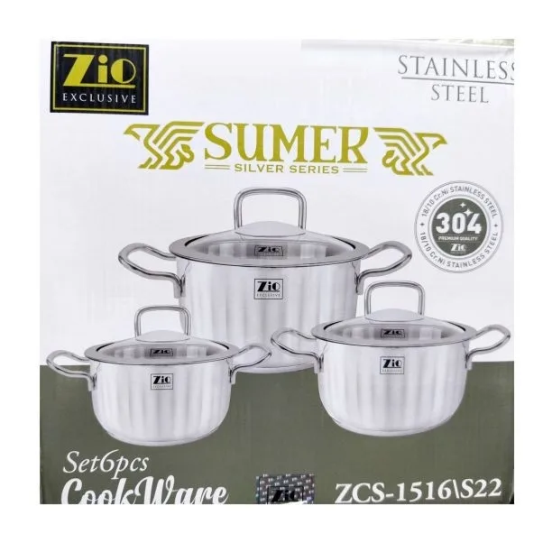سرویس قابلمه استیل ۶ پارچه زیو مدل ZCS-1516-S22