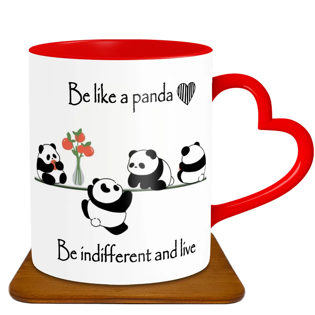 ماگ مدل قلبی طرح پاندا کد GF1001 به همراه زیرلیوانی