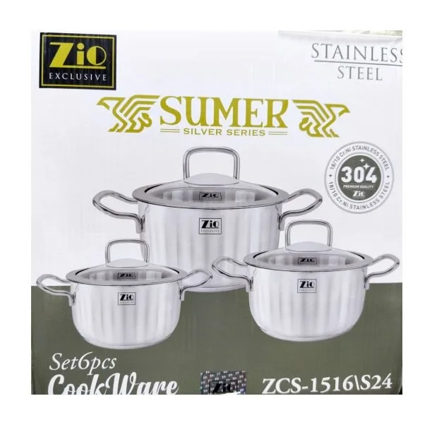 سرویس قابلمه استیل 6 پارچه زیو مدل ZCS-1516-S24