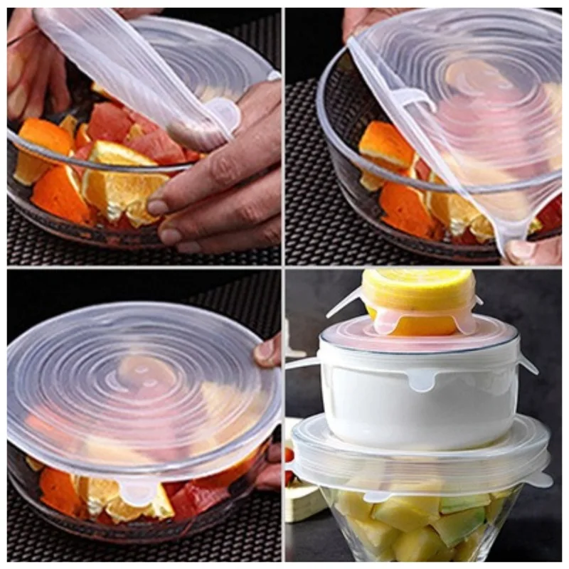 درپوش ظرف مدل سیلیکونی کد 1007 مجموعه 6 عددی