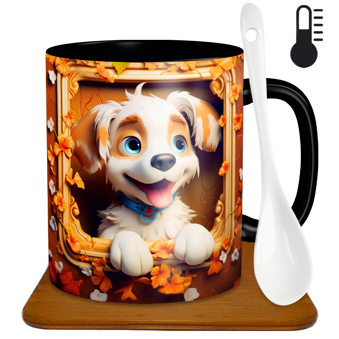 ماگ حرارتی طرح سگ سه بعدی مدل H1017 به همراه زیر لیوانی