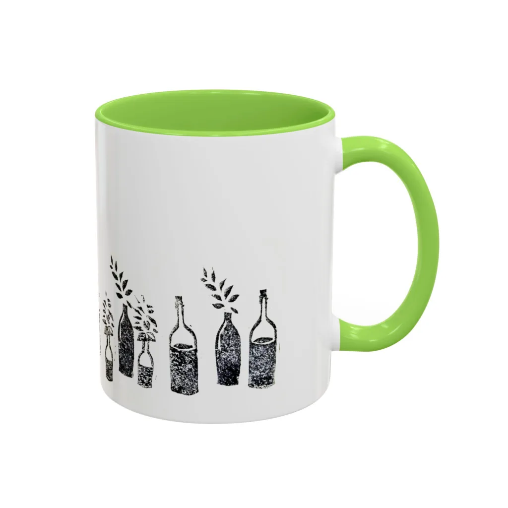 ماگ مدل دسته رنگی طرح شیشه و برگ