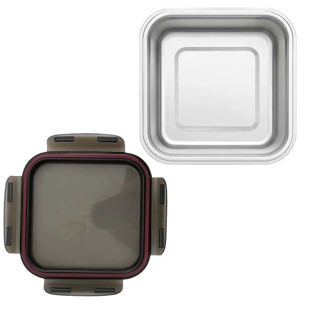 ظرف نگهدارنده مربع مدل استیل درب دار کد RA25 مجموعه 3 عددی