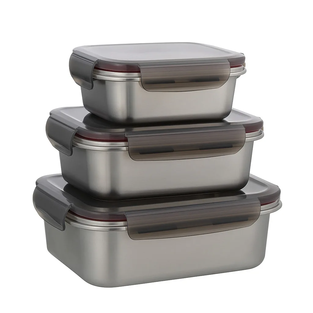 ظرف نگهدارنده مربع مدل استیل درب دار کد RA25 مجموعه 3 عددی