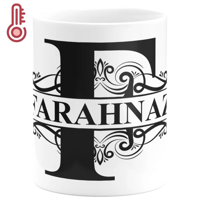 ماگ حرارتی گالری وبفر مدل اسم فرحناز به همراه زیر لیوانی