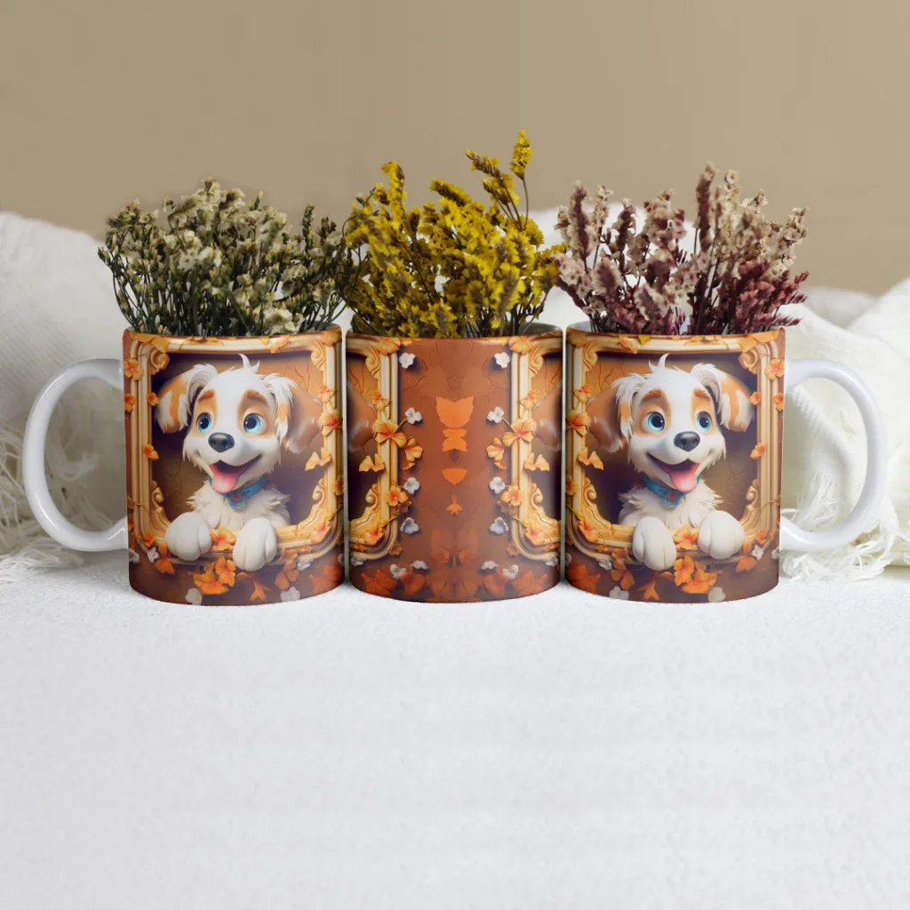 ماگ حرارتی طرح سگ سه بعدی مدل H1017 به همراه زیر لیوانی