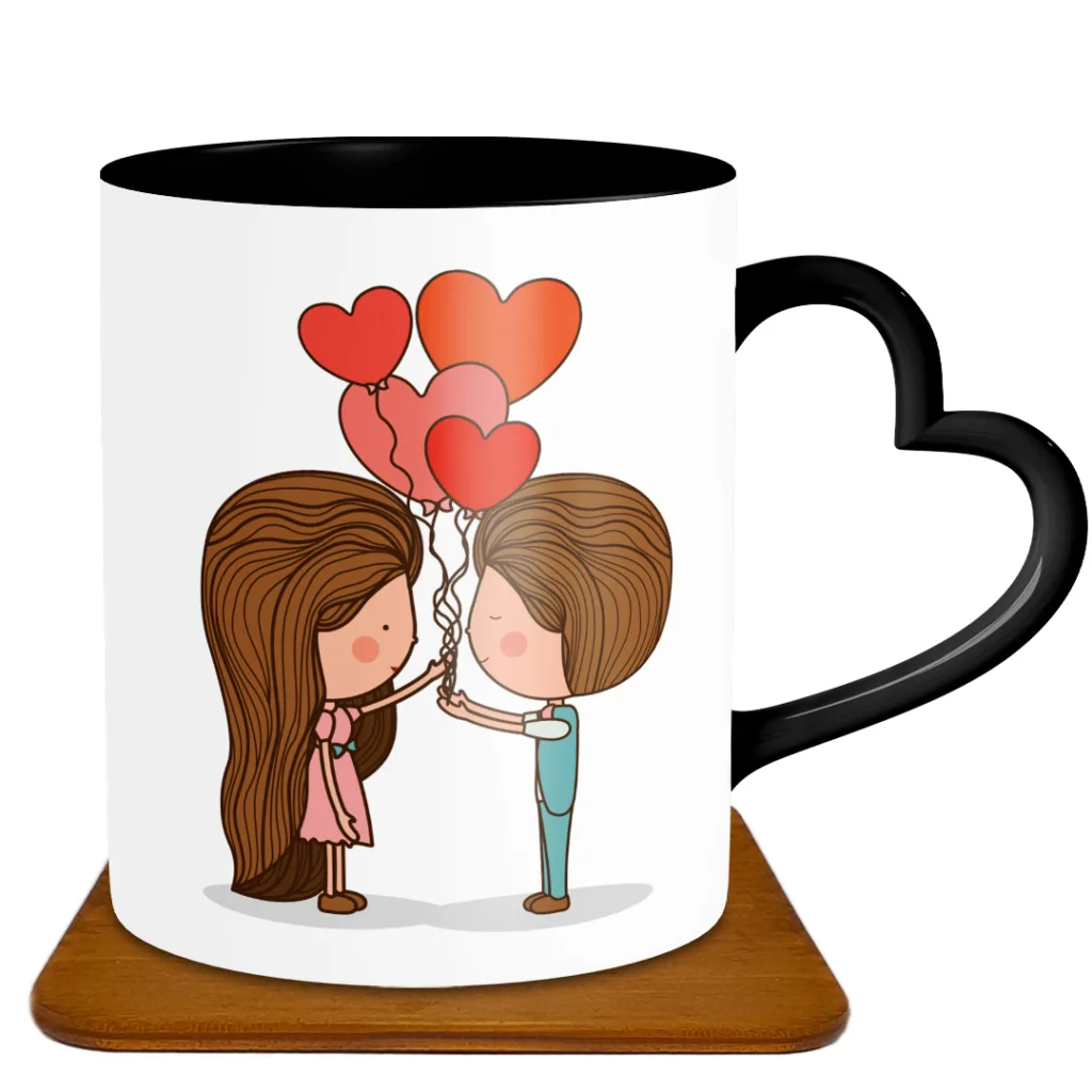 ماگ مدل دسته قلبی طرح عاشقانه کد GF1010 به همراه زیر لیوانی