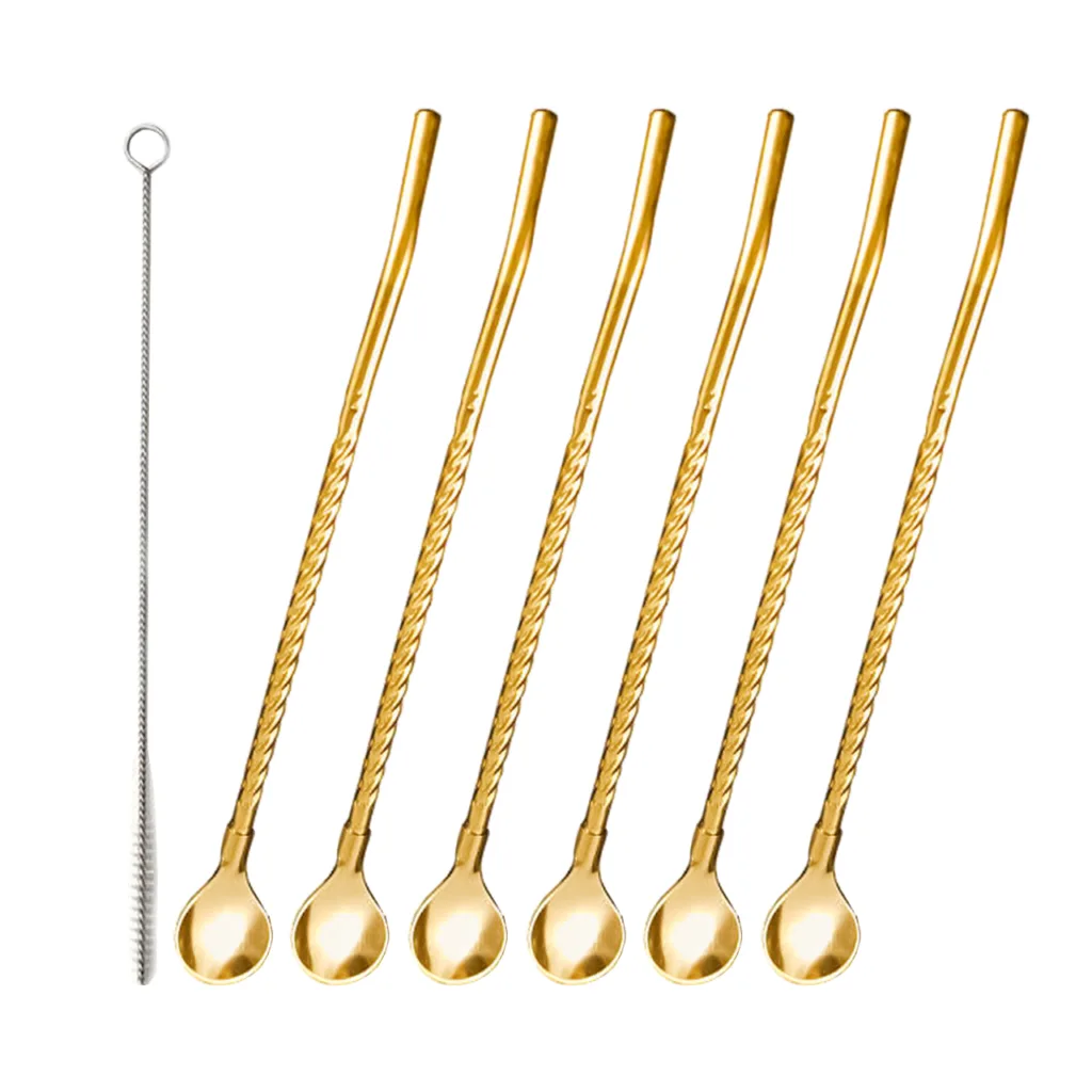 قاشق شربت خوری مدل Straw spoon بسته 6 عددی به همراه فرچه