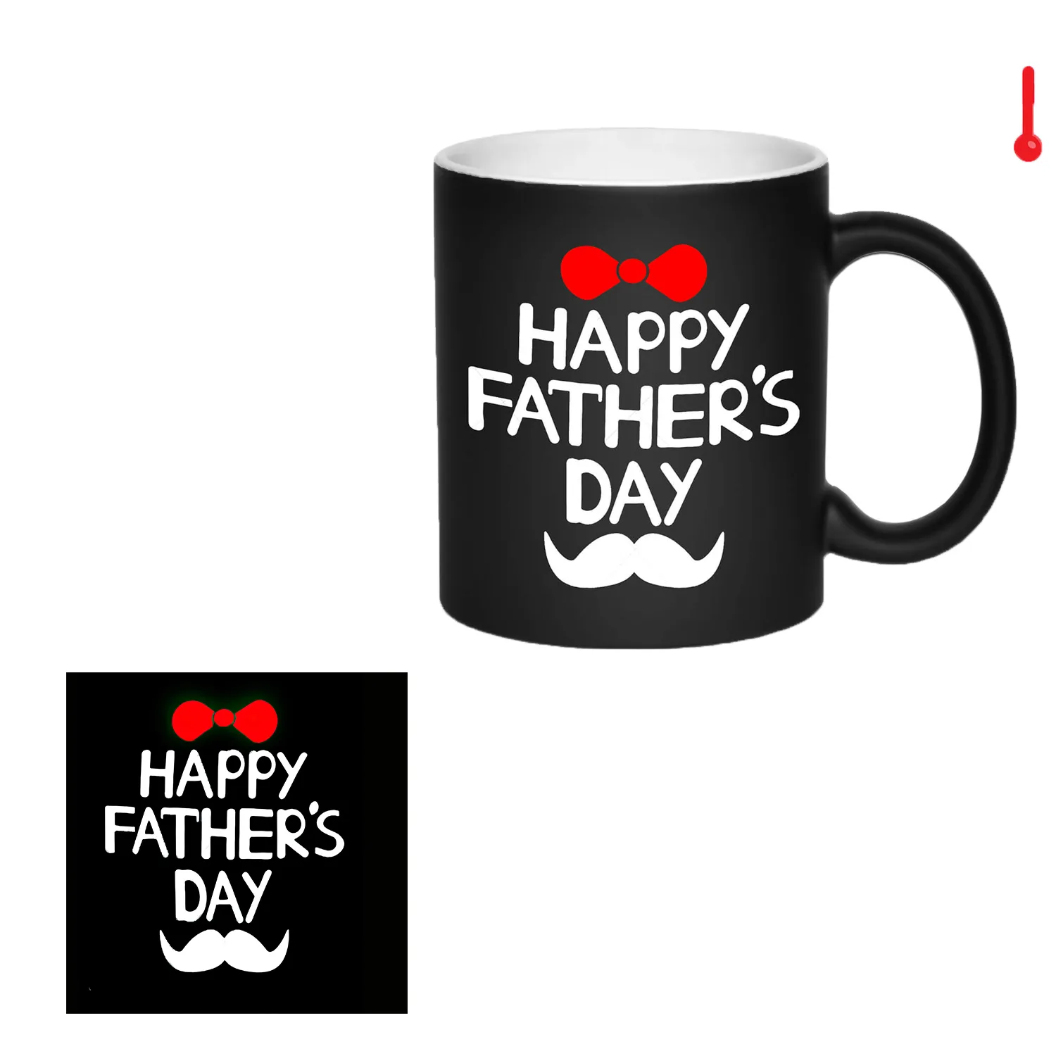 ماگ حرارتی  گردو چاپ مدل روز پدر طرح سیبیل پاپیون به همراه زیر لیوانی