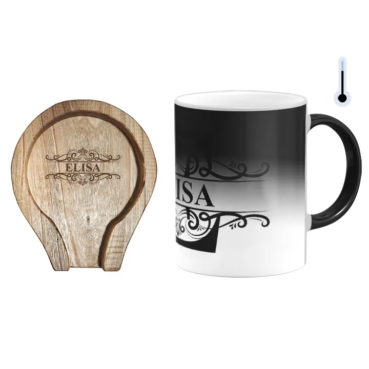 ماگ حرارتی گالری وبفر مدل اسم الیسا به همراه زیر لیوانی