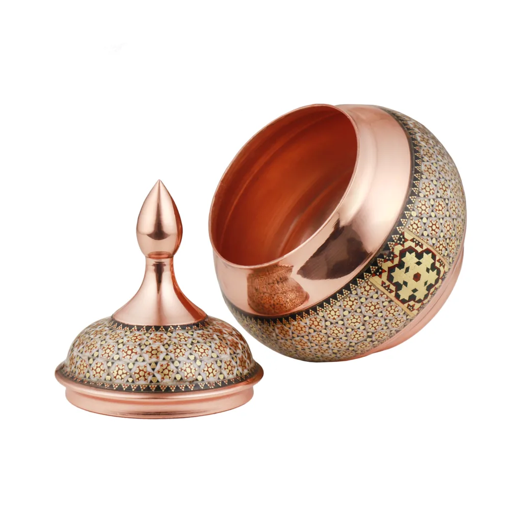 قندان مسی خاتم کاری مدل ساده کد 16