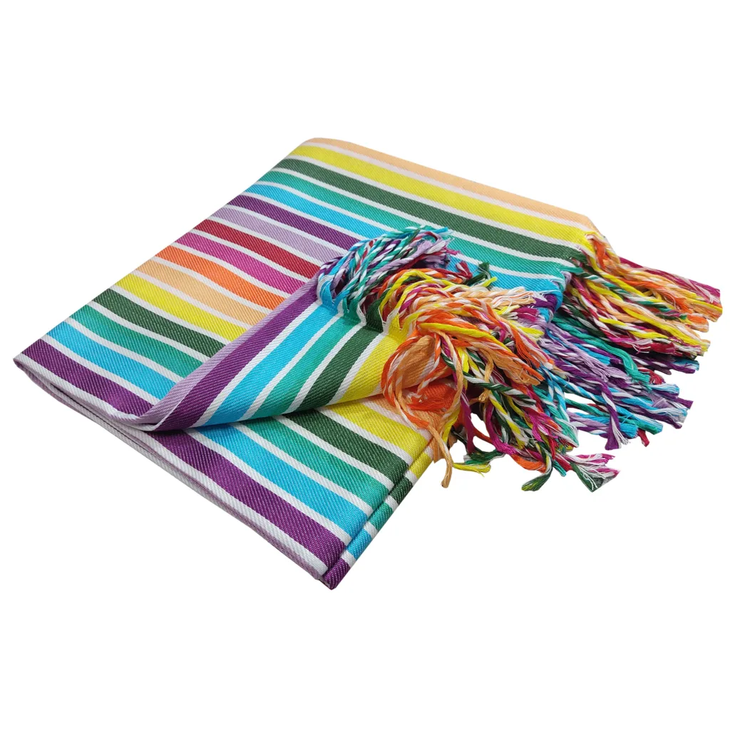حوله استخری نساجی دُر هنر یزد مدل rainbow ریشه دار سایز 70×150 سانتی متر