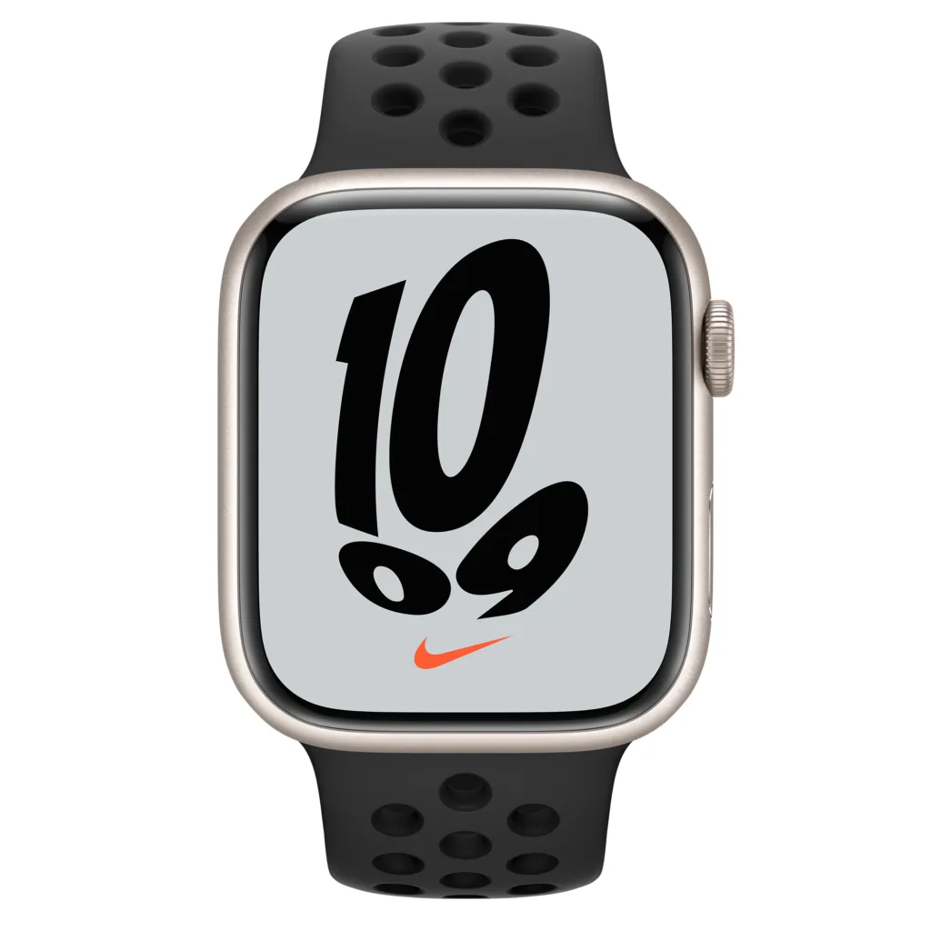 ساعت هوشمند اپل مدل  Series 7 45mm Aluminum Case with Nike Sport Band دارای قابلیت های صفحه نمایش لمسی بند سیلیکون