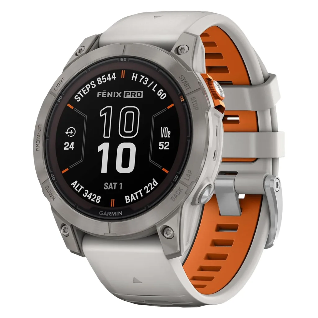 ساعت هوشمند گارمین مدل Fenix 7 pro Sapphire Solar دارای قابلیت های کنترل موسیقی (Music Player)، کنترل سطح اکسیژن خون، ضد آب، صفحه نمایش لمسی بند سیلیکون