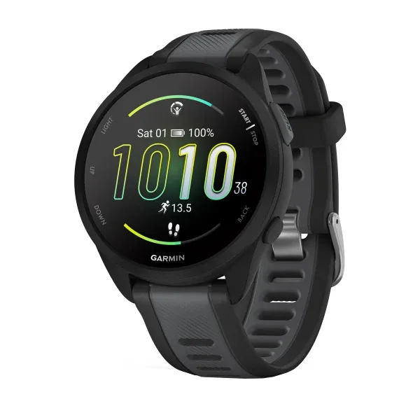 ساعت هوشمند گارمین مدل Forerunner 165 دارای قابلیت های کنترل موسیقی (Music Player)، قابلیت تغییر طرح ساعت یا تم بند سیلیکون